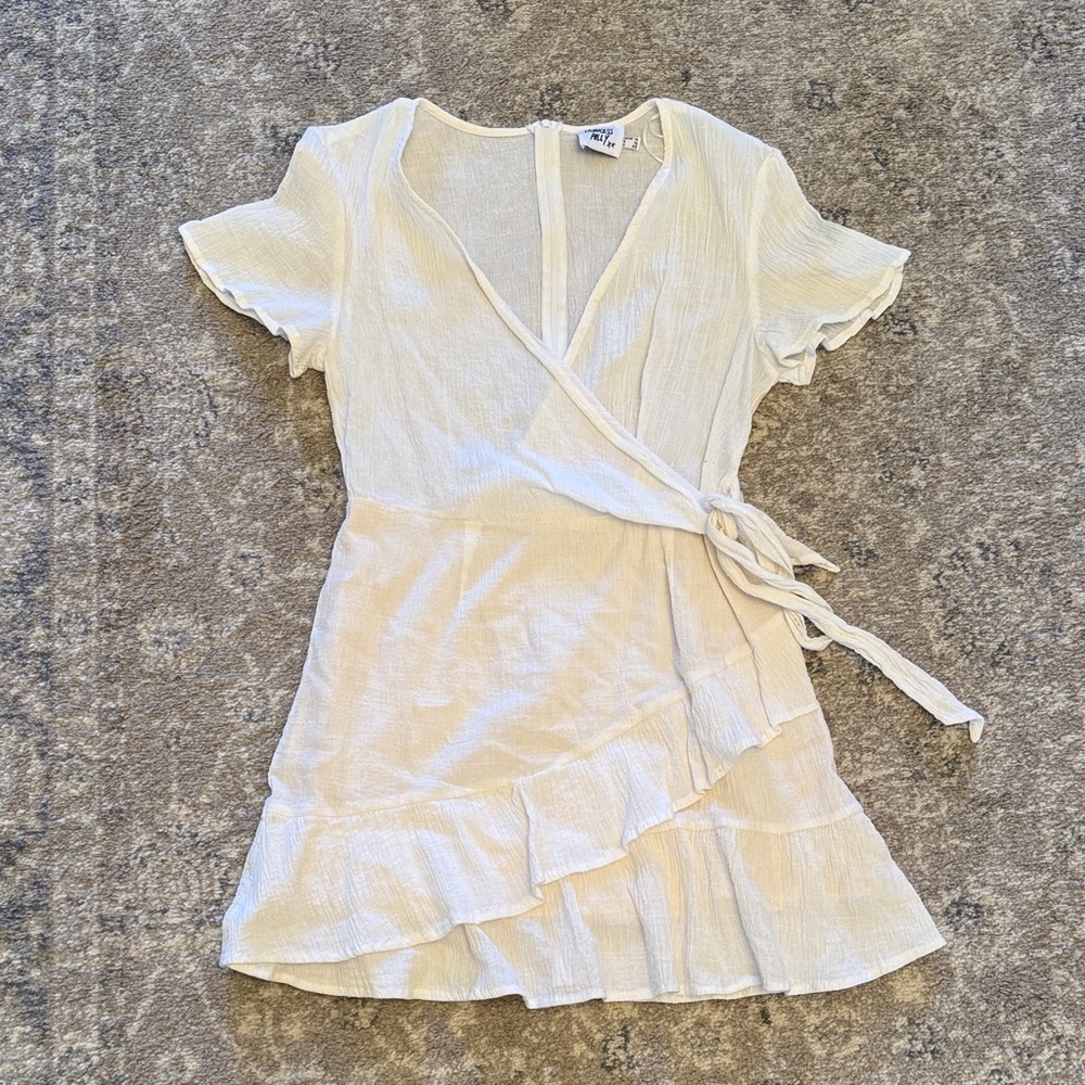 Princess Polly Cream Wrap Mini Dress